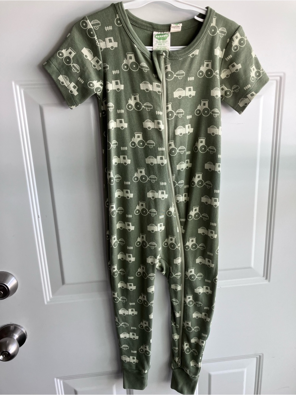 Parade GOTS 100% organic cotton green tractor short sleeve romper 3T